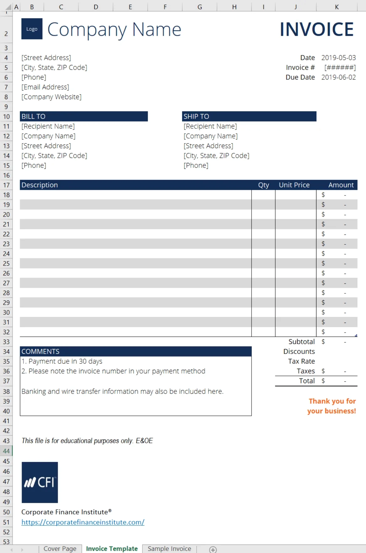 Printable Invoice Form Excel