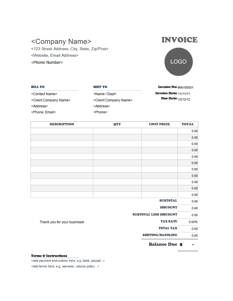 Free Invoice Templates For Excel