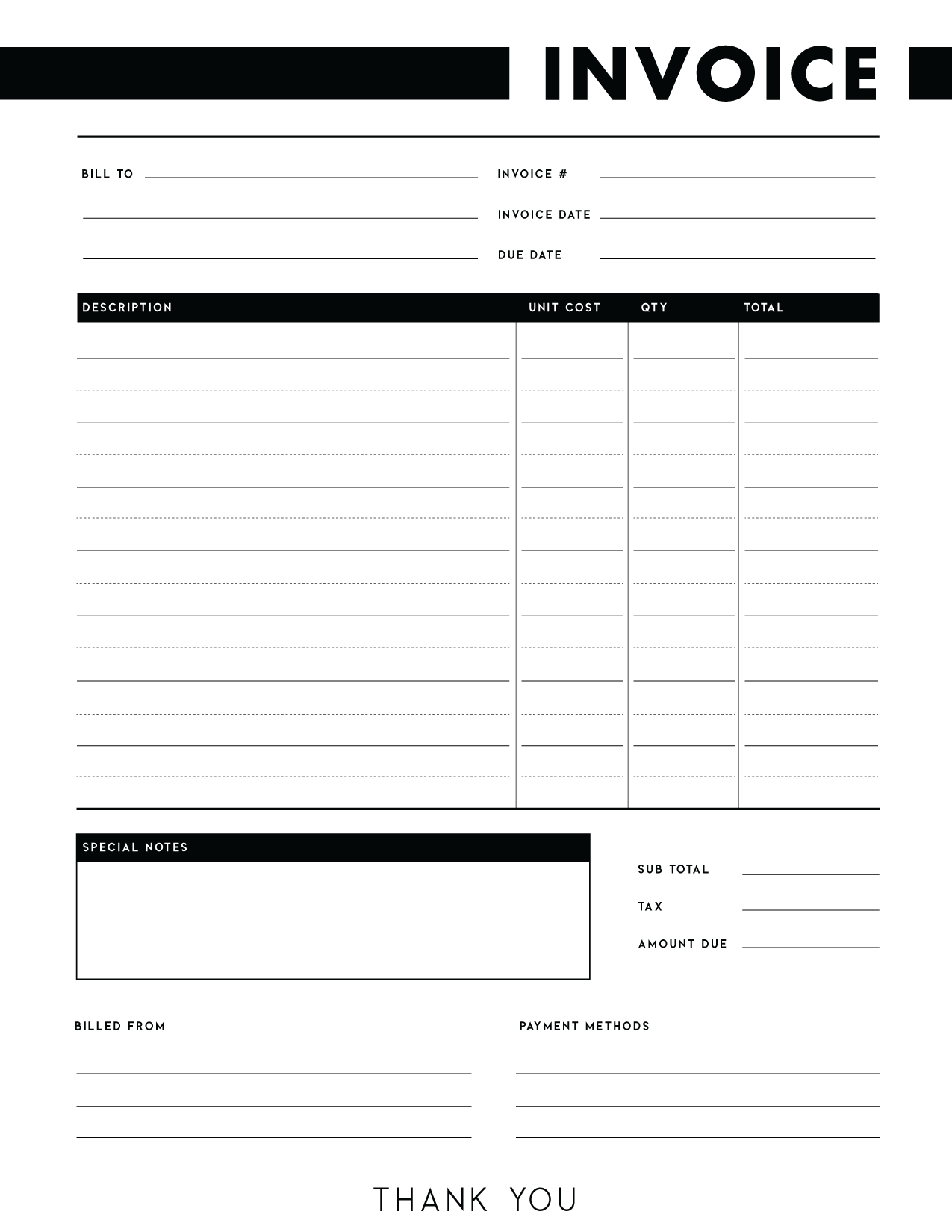 Printable Invoice Template Free