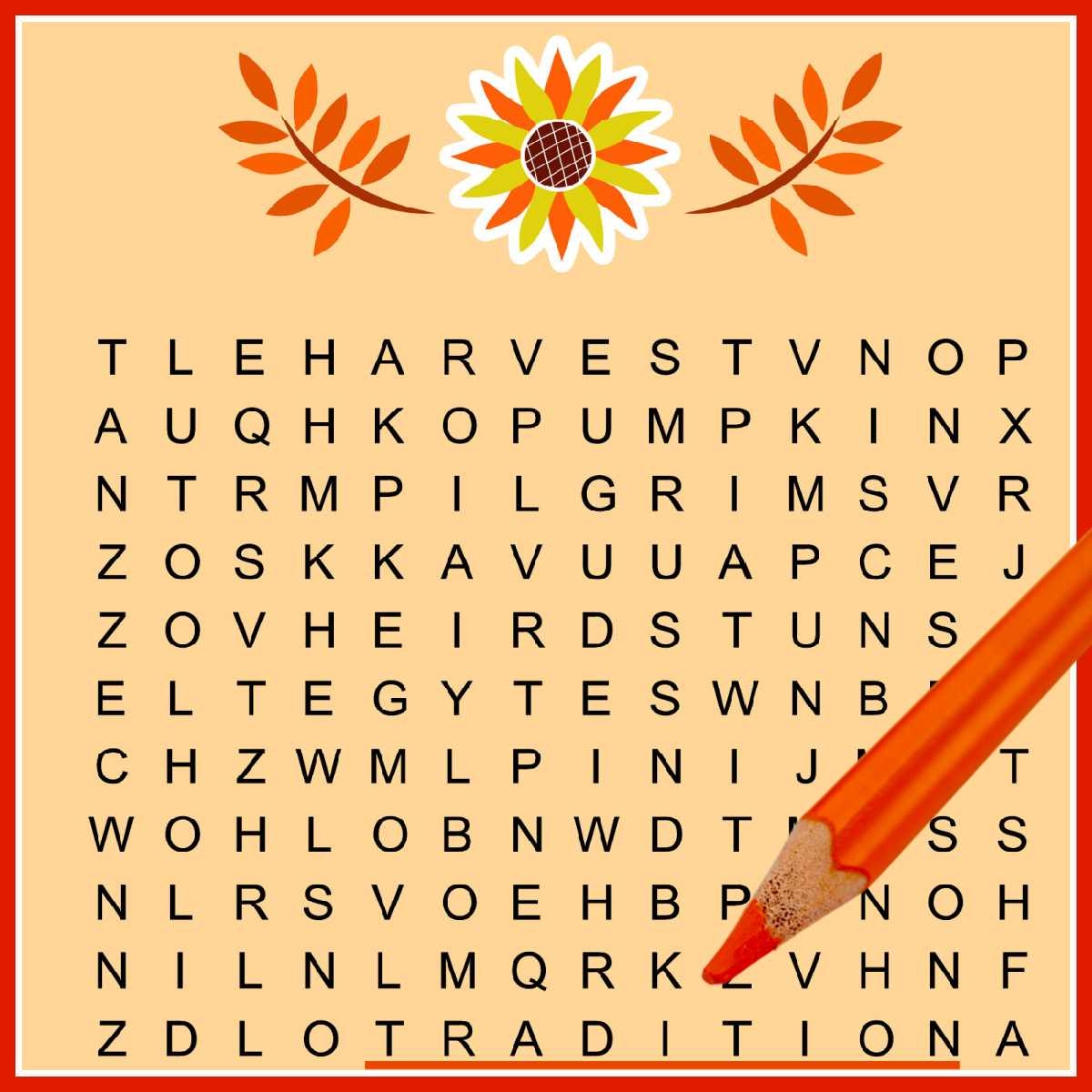 November Word Search Puzzle Printable