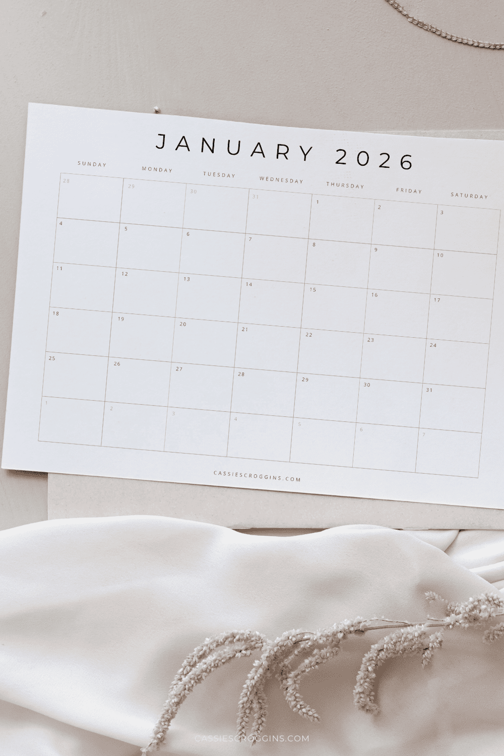 Blank 2026 Calendar Printable Monthly