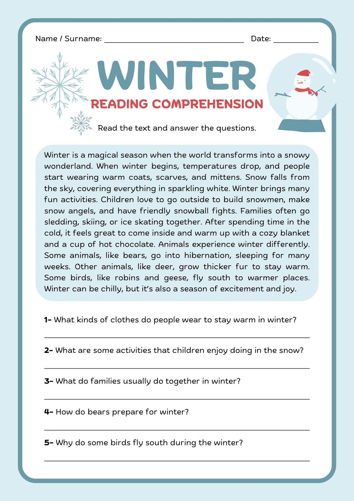 Printable Reading Worksheets For 2nd Grade