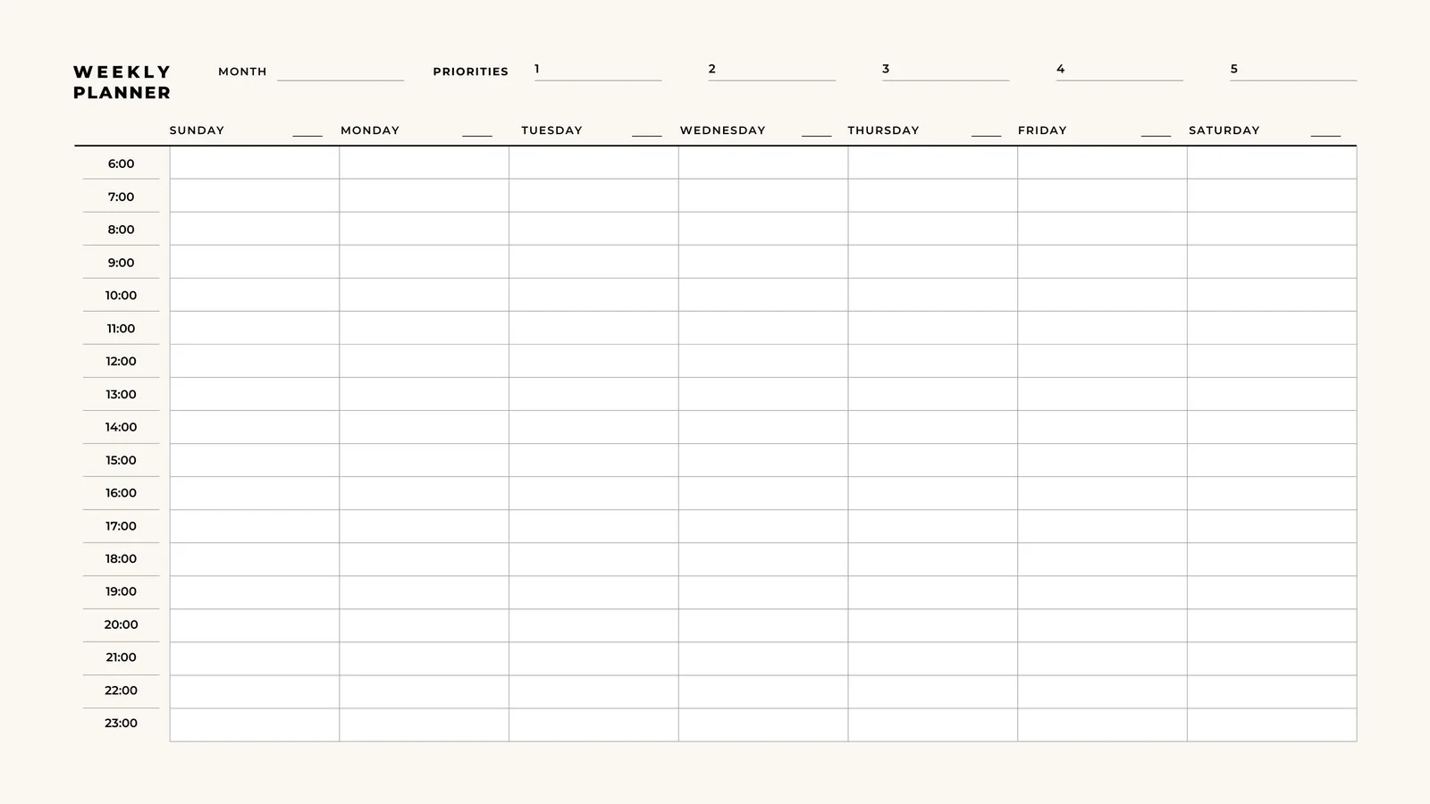 Blank Printable Weekly Calendar