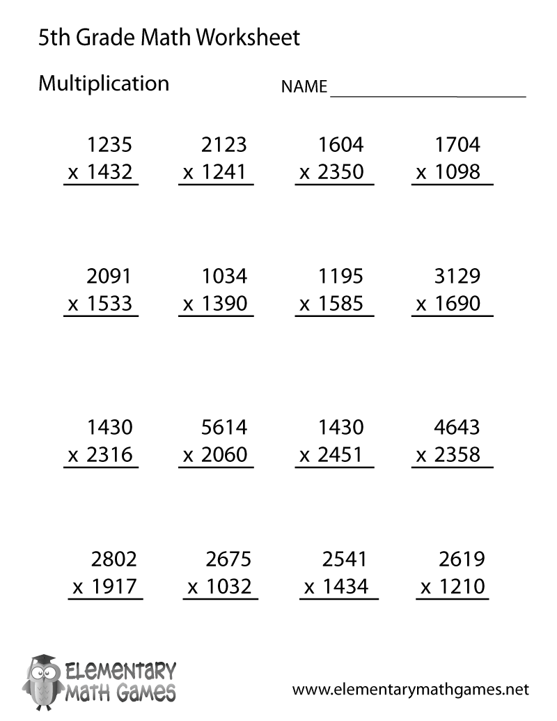 Multiplication Worksheets Printable Free 5th