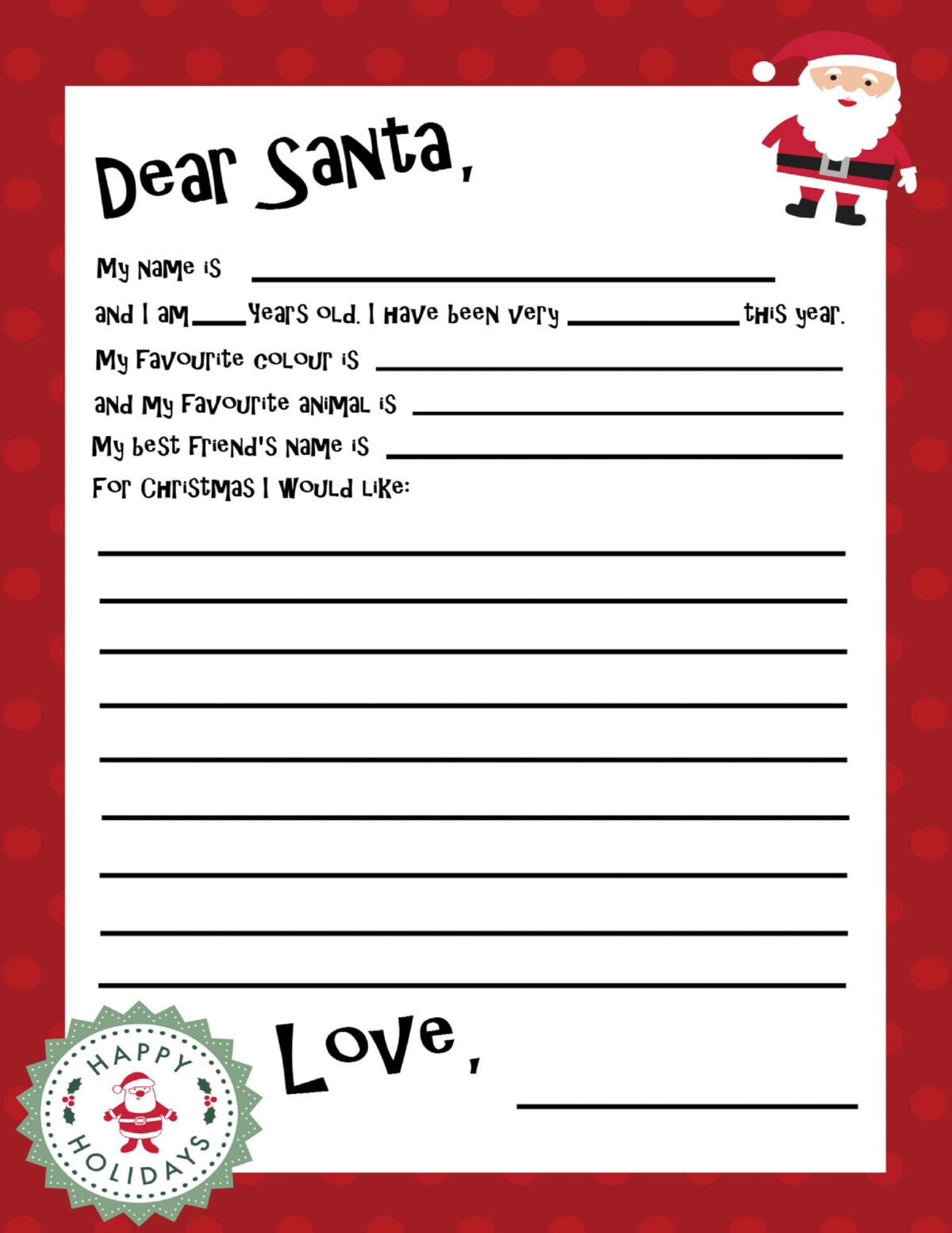 Father Christmas Letter Template Printable