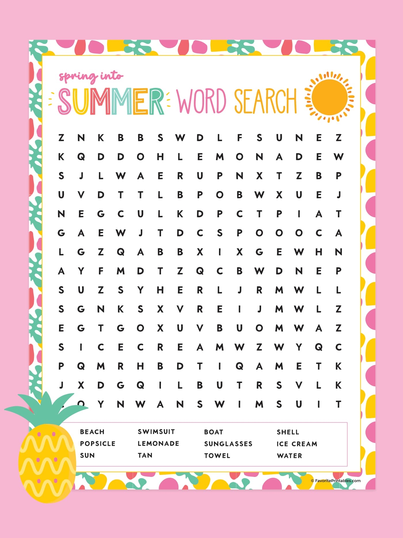 Summer Word Search For Kids Printable