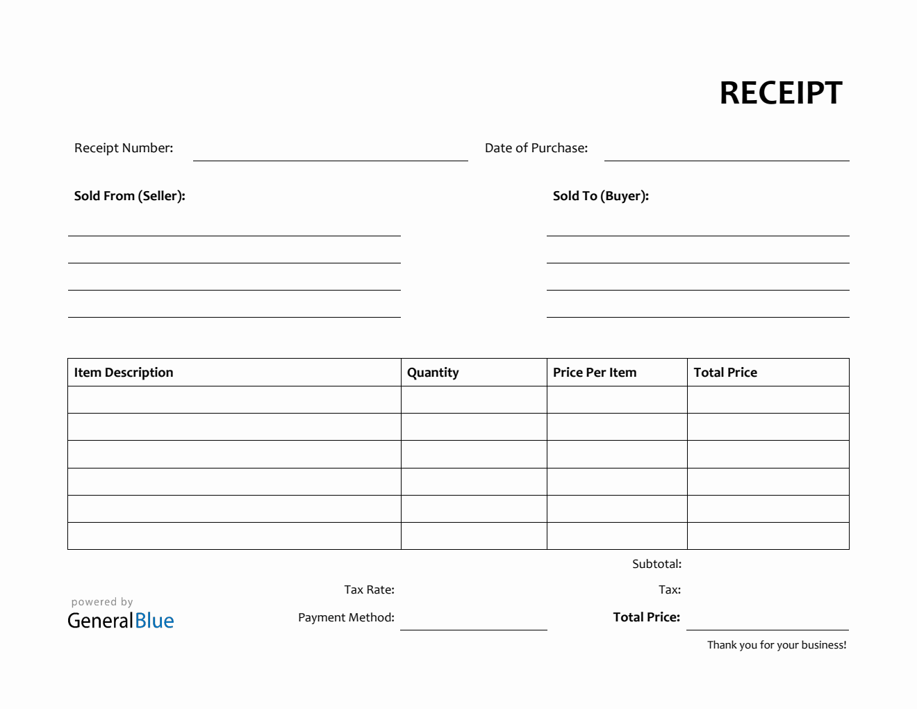 Free Receipt Template In Word Printable 