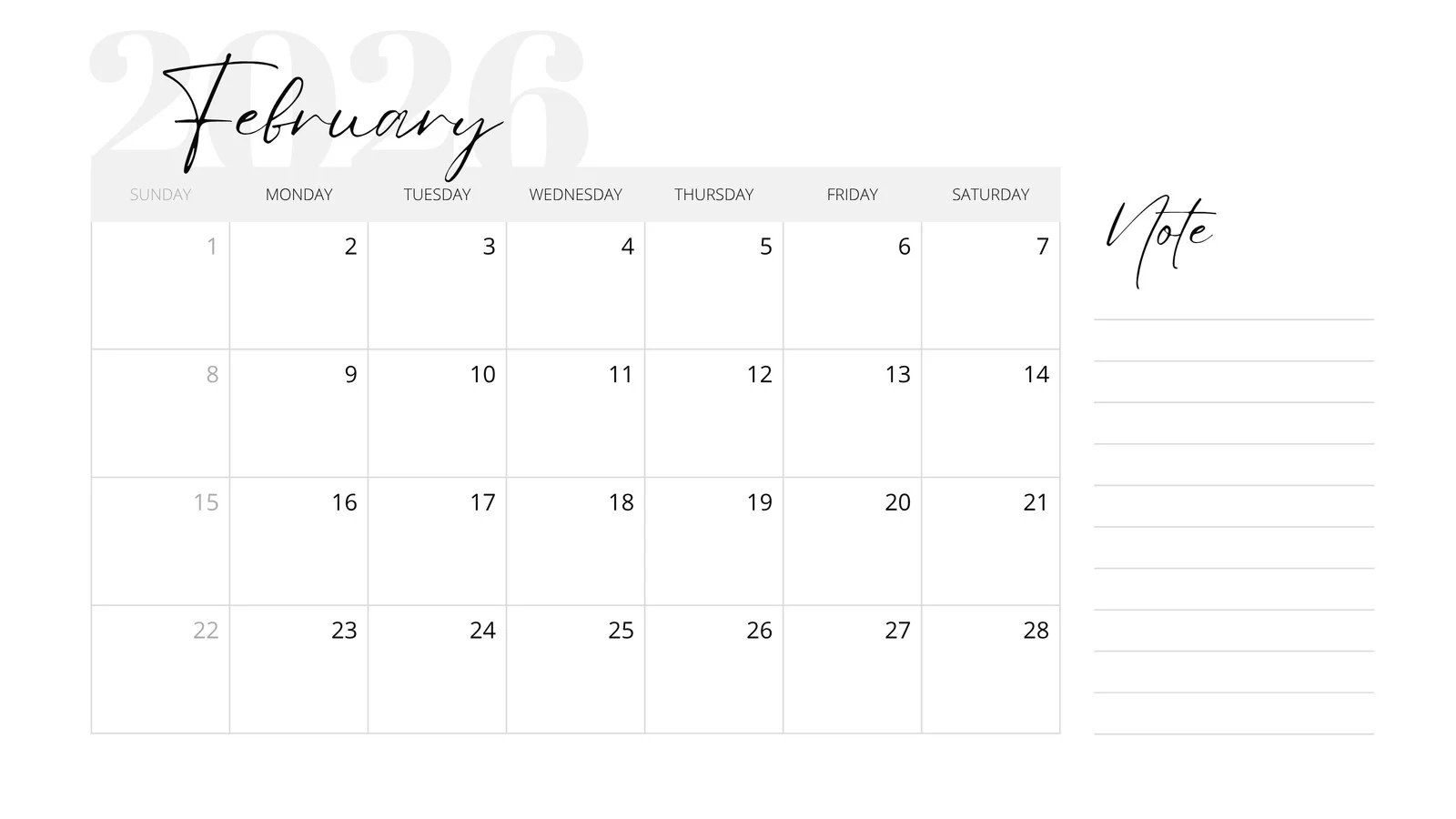 February 2026 Calendar Template