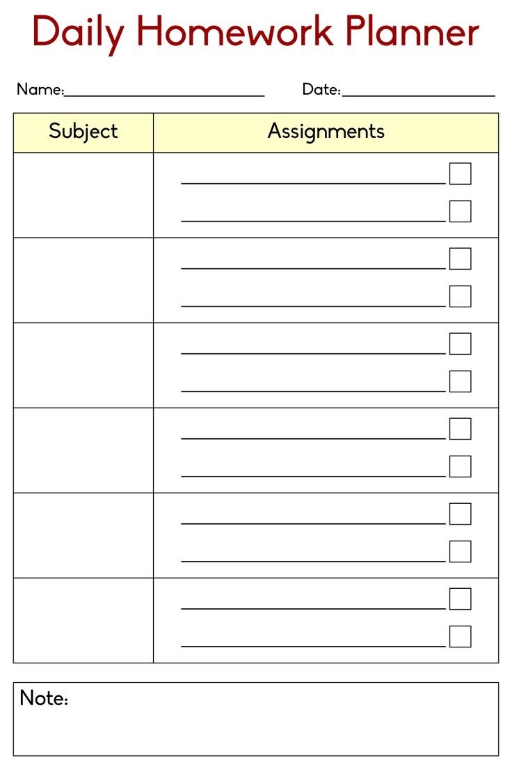 Free Printable Homework Sheet Template