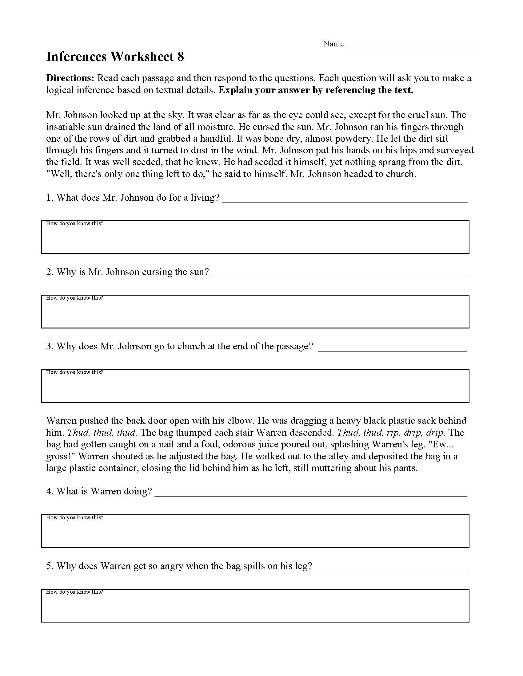 Free 8th Grade Reading Worksheets Printable