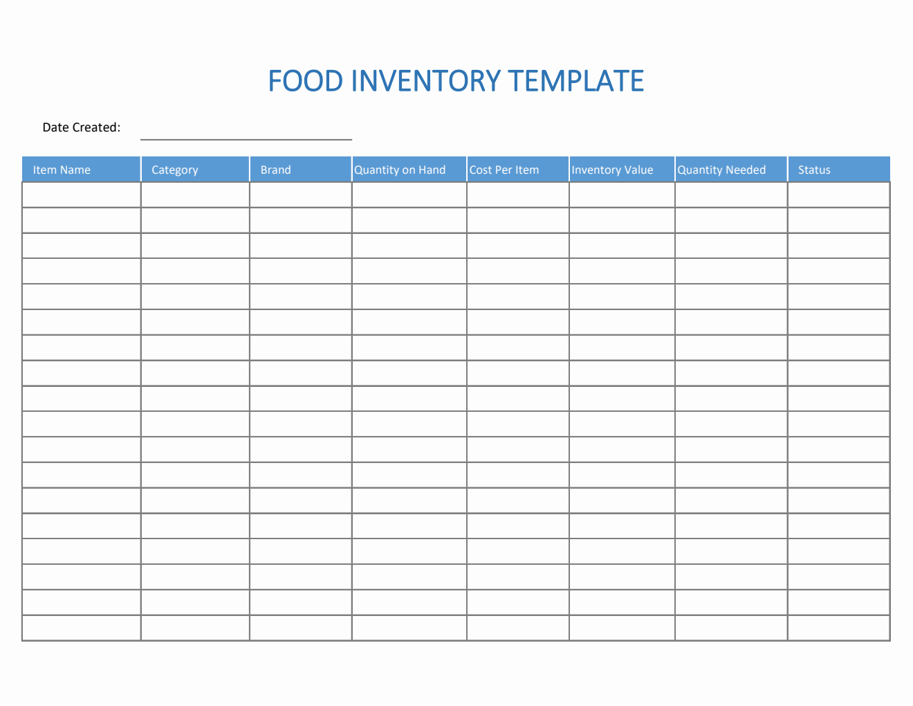 Printable Food Inventory Template