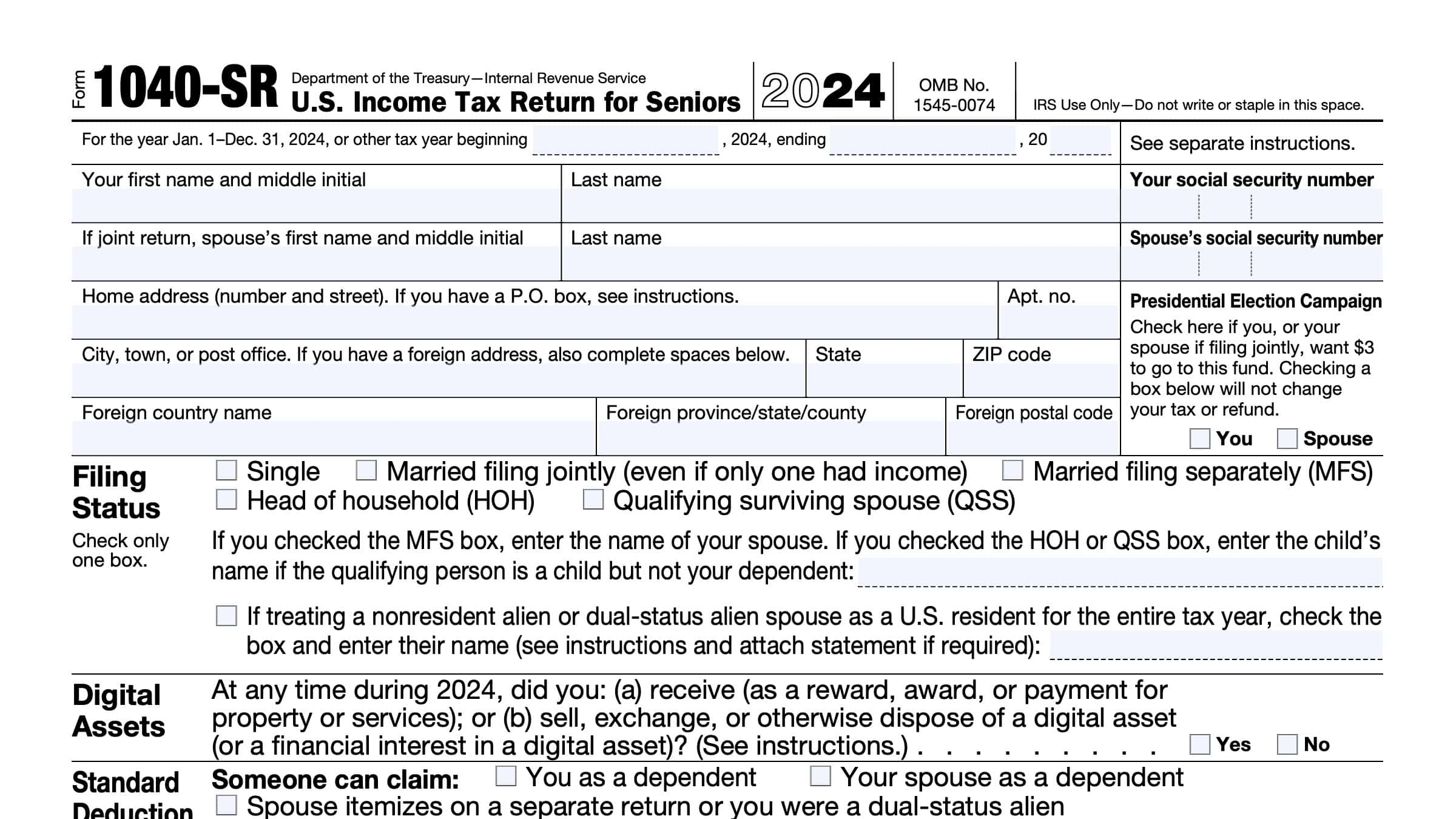 Form 1040 Sr 2024 Printable