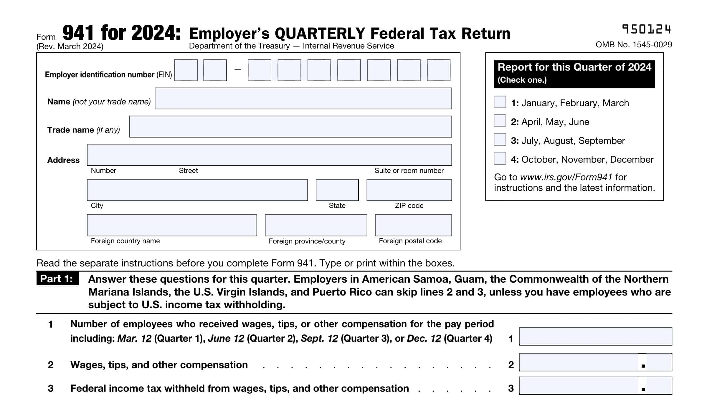 Irs Form 941 Blank 2025