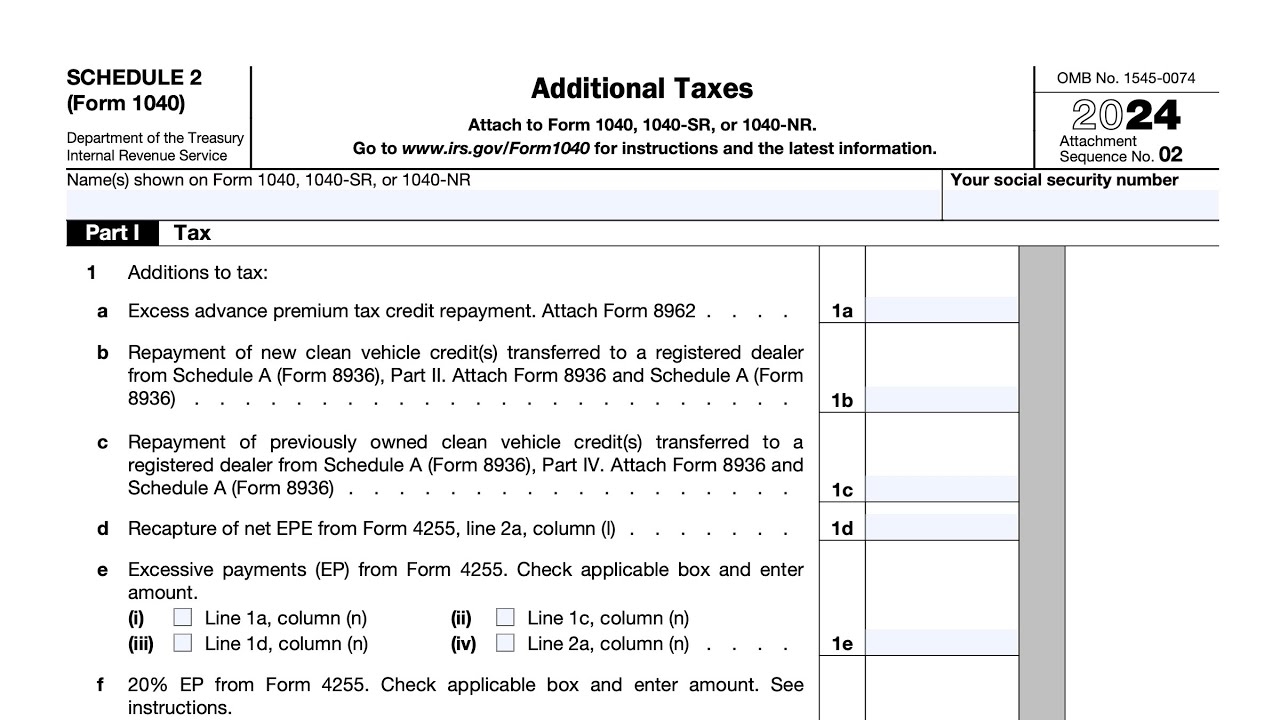 IRS Schedule 2 Walkthrough Additional Taxes 2024