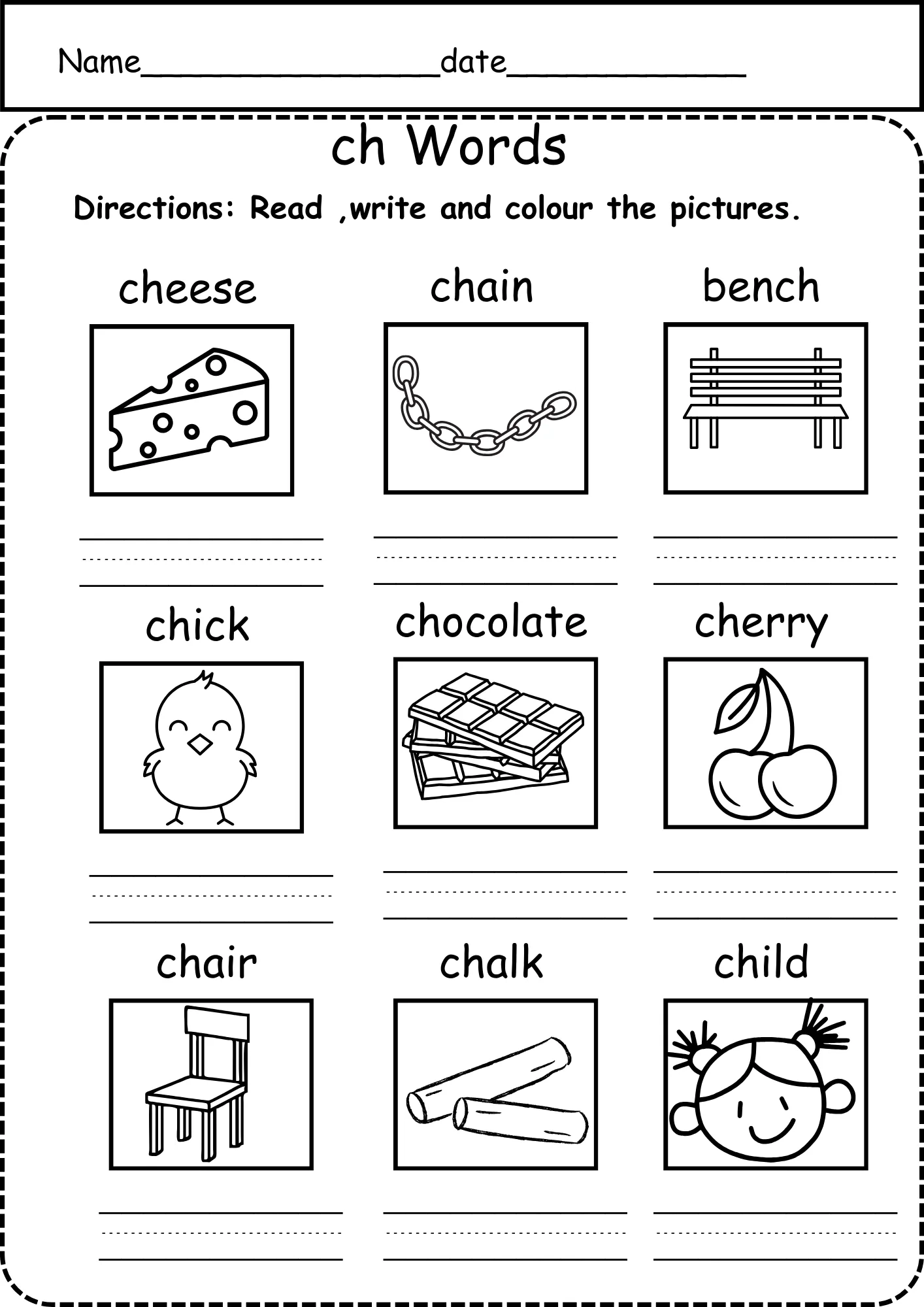 Free Printable Ch Digraph Worksheets