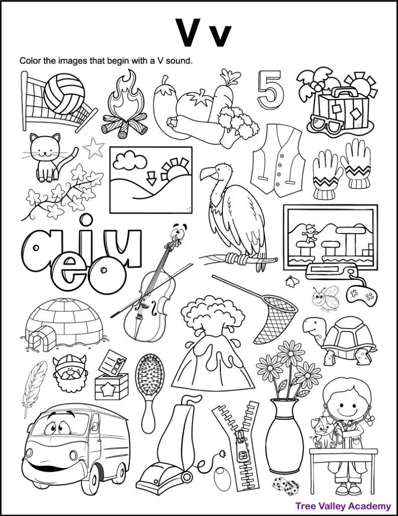 Letter V Sound Worksheets Tree Valley Academy