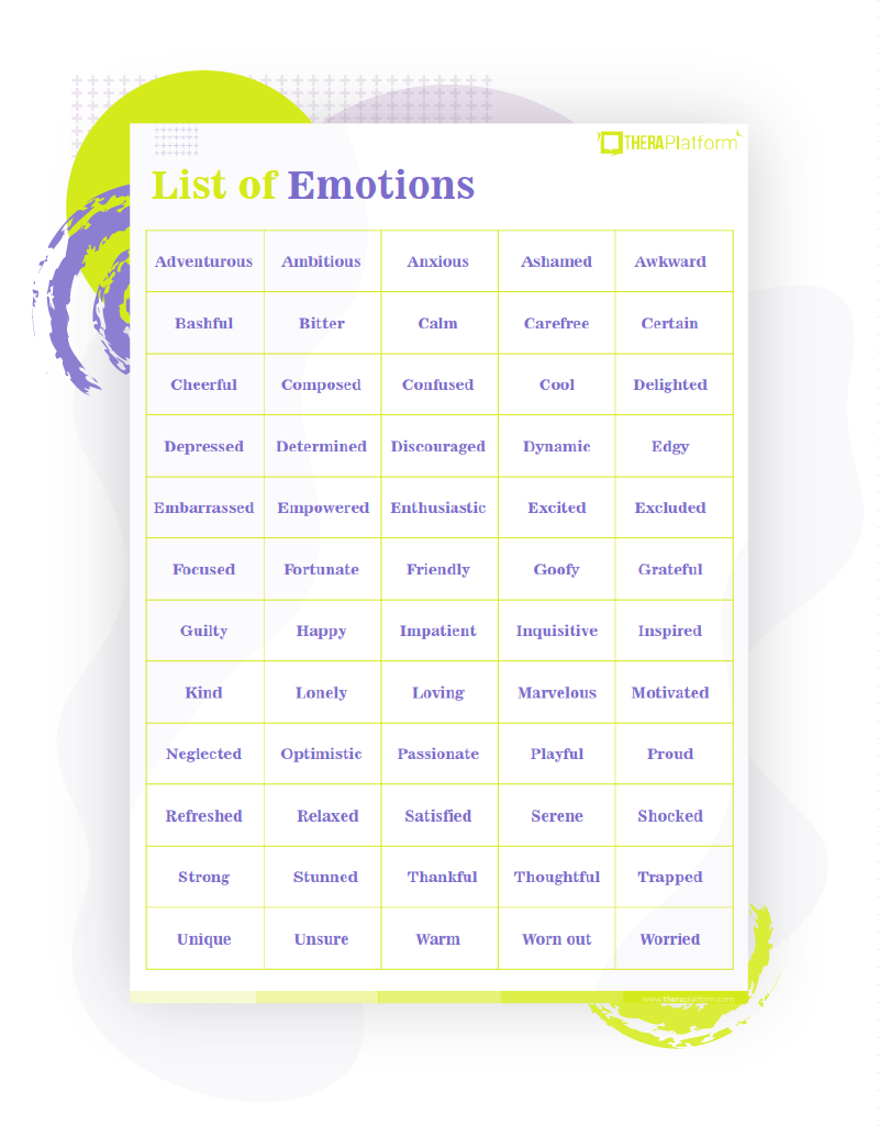 List Of Emotions Worksheet