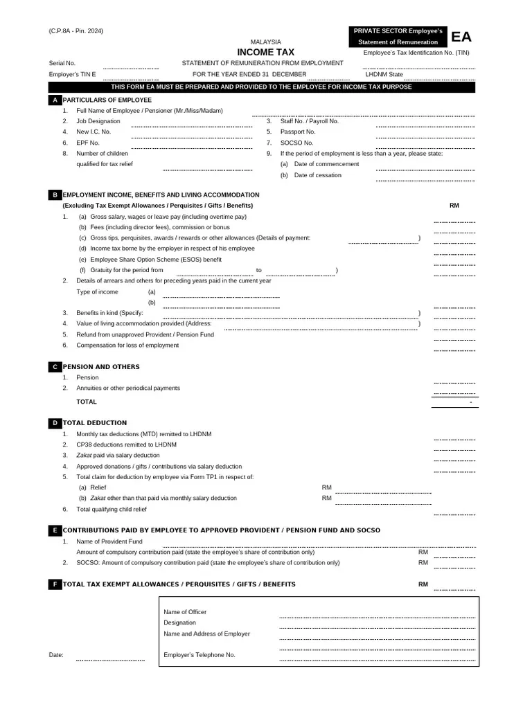 Malaysia Employee Tax Statement PDF Employee Benefits Employment