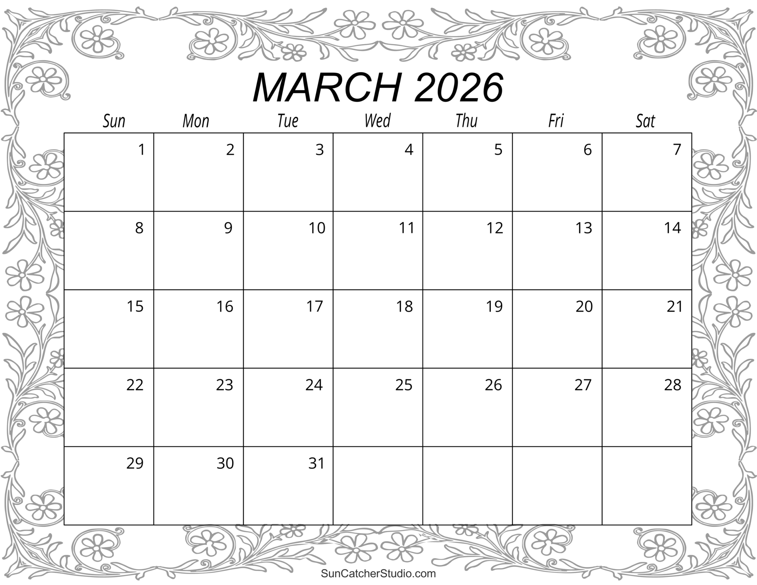 March Free Printable Calendar 2026