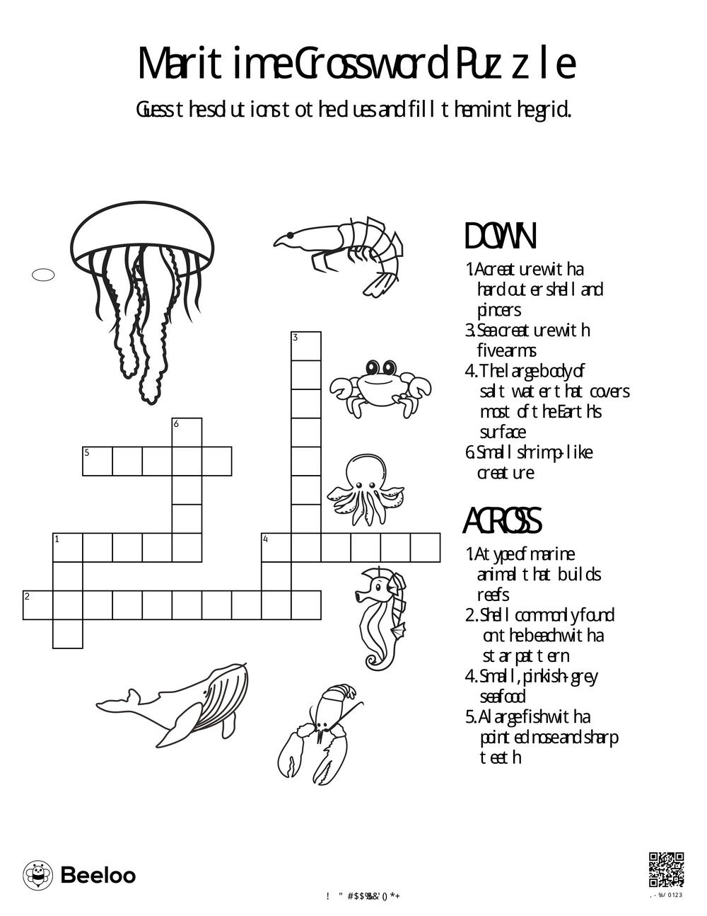 Printable Crossword Puzzles Sea Creatures