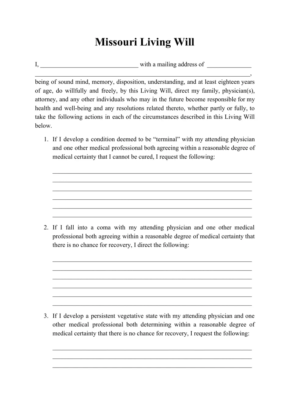Living Will Forms Free Printable Missouri