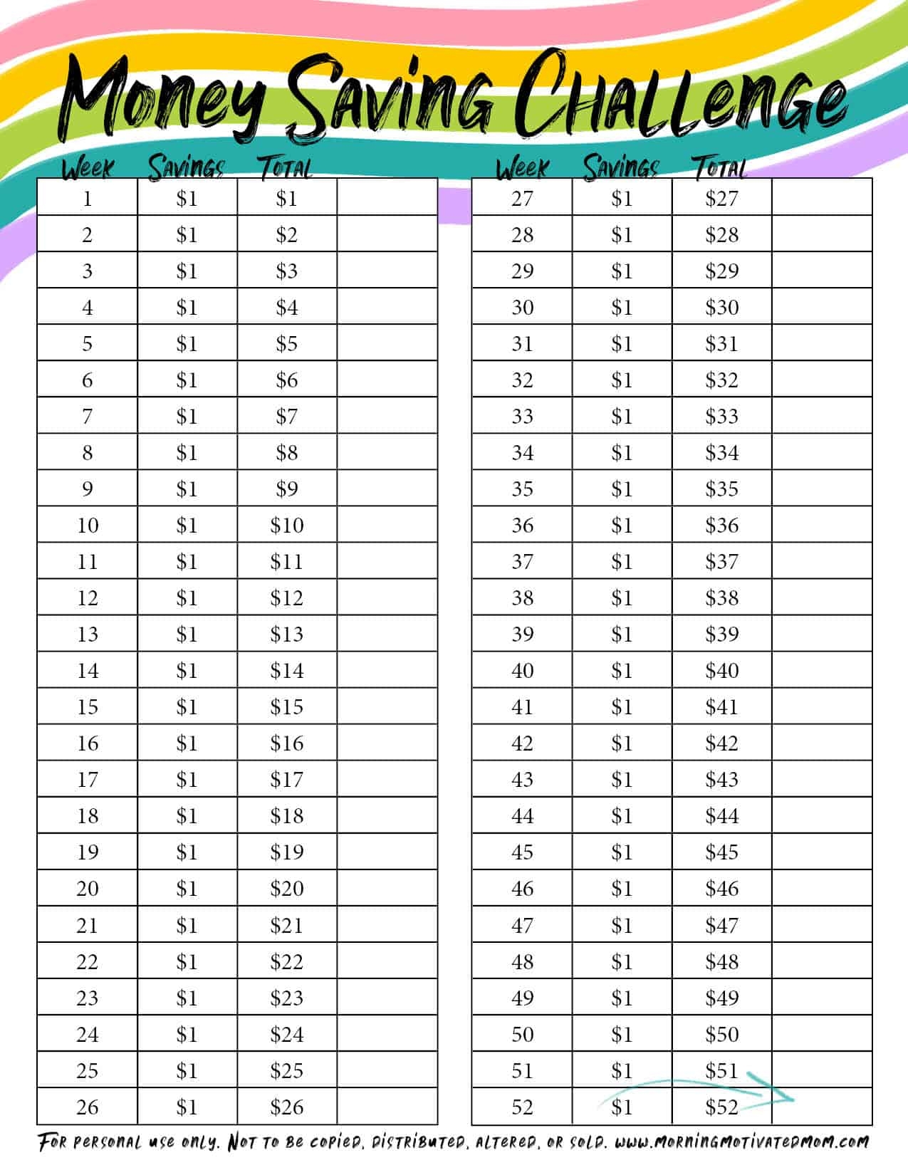 Printable Money Saving Template
