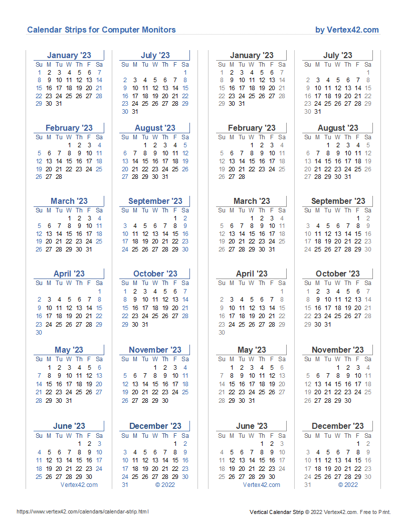 Free Printable Monitor Calendar Strips 2026