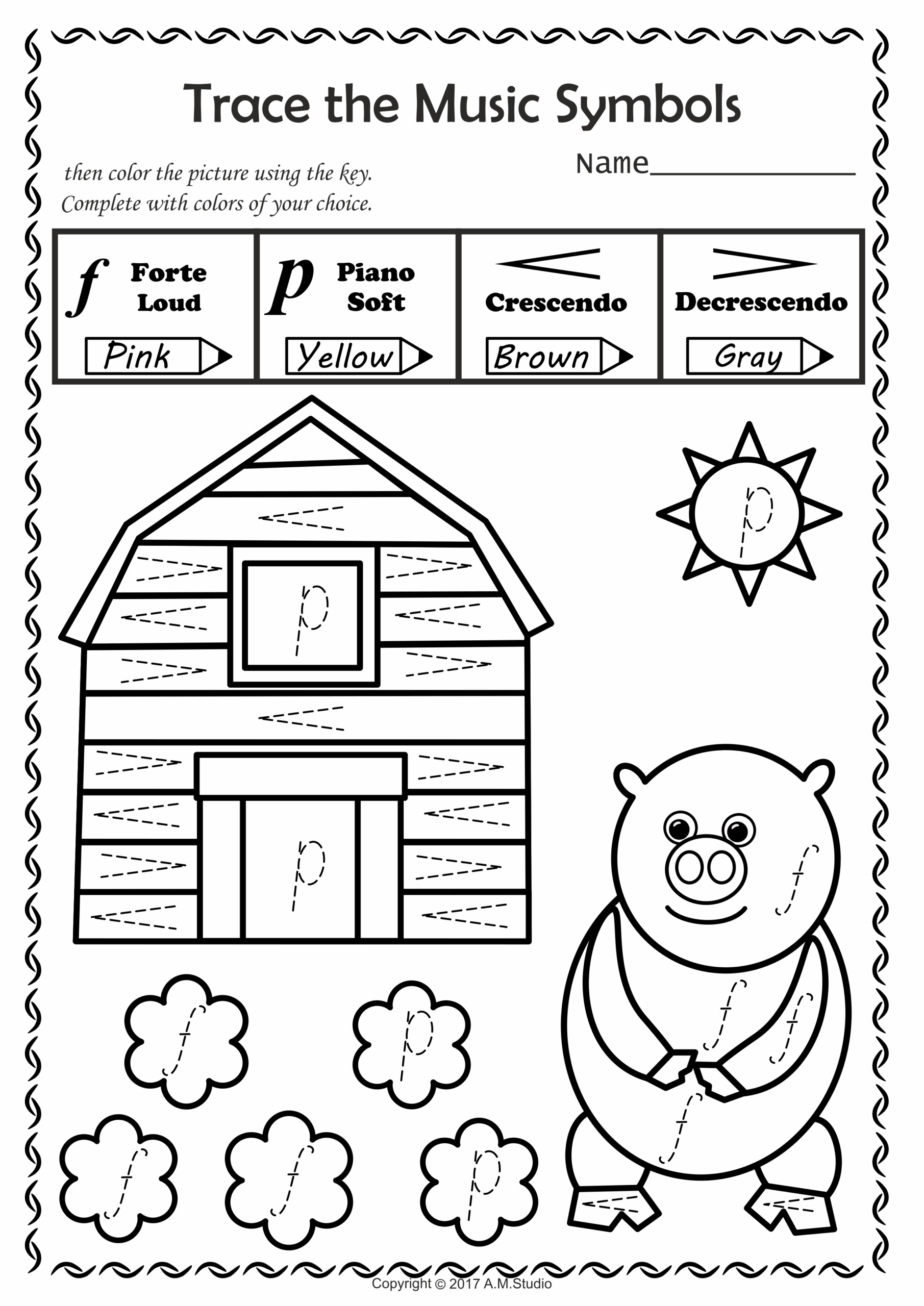 Music Trace And Color Worksheets For Young Musicians Made By 