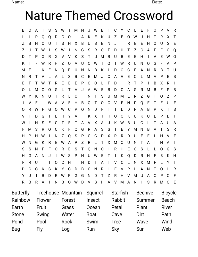 Nature Crossword Puzzle Printable