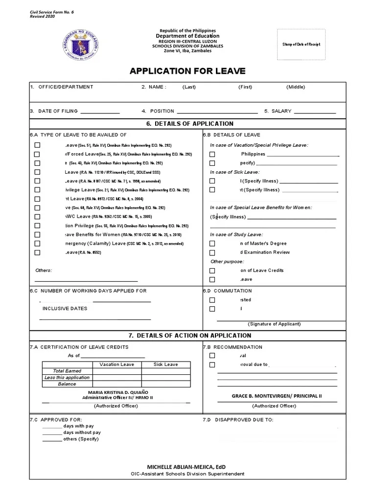 New Form 6 Leave Form TEACHERS PDF Parental Leave Sick Leave