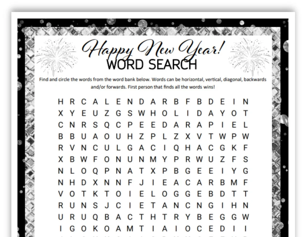 Printable New Years Word Search Puzzles