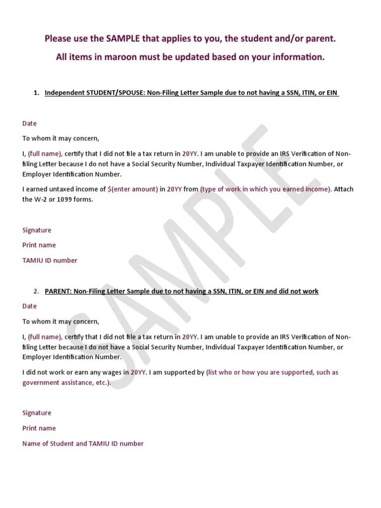 Non Filing Letter Sample Templates Updated 11 09 2020 PDF Irs 