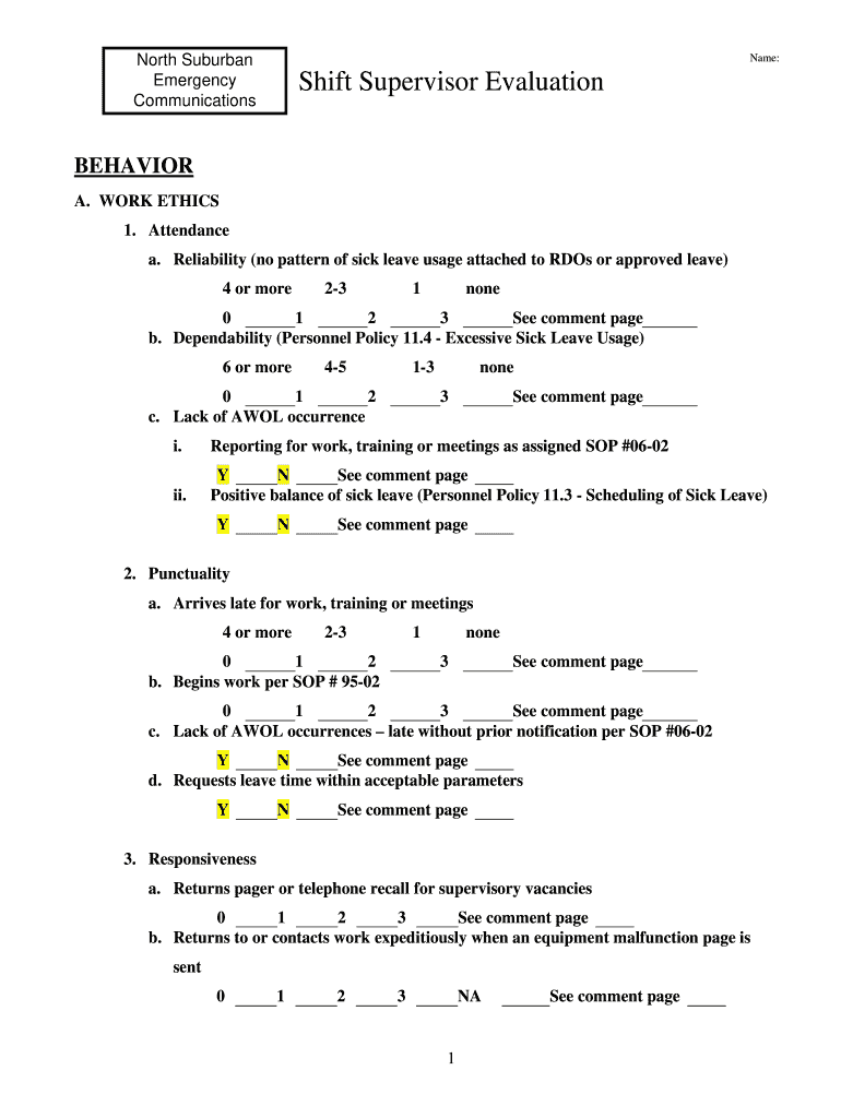 North Suburban Emergency Communication Shift Supervisor Form 