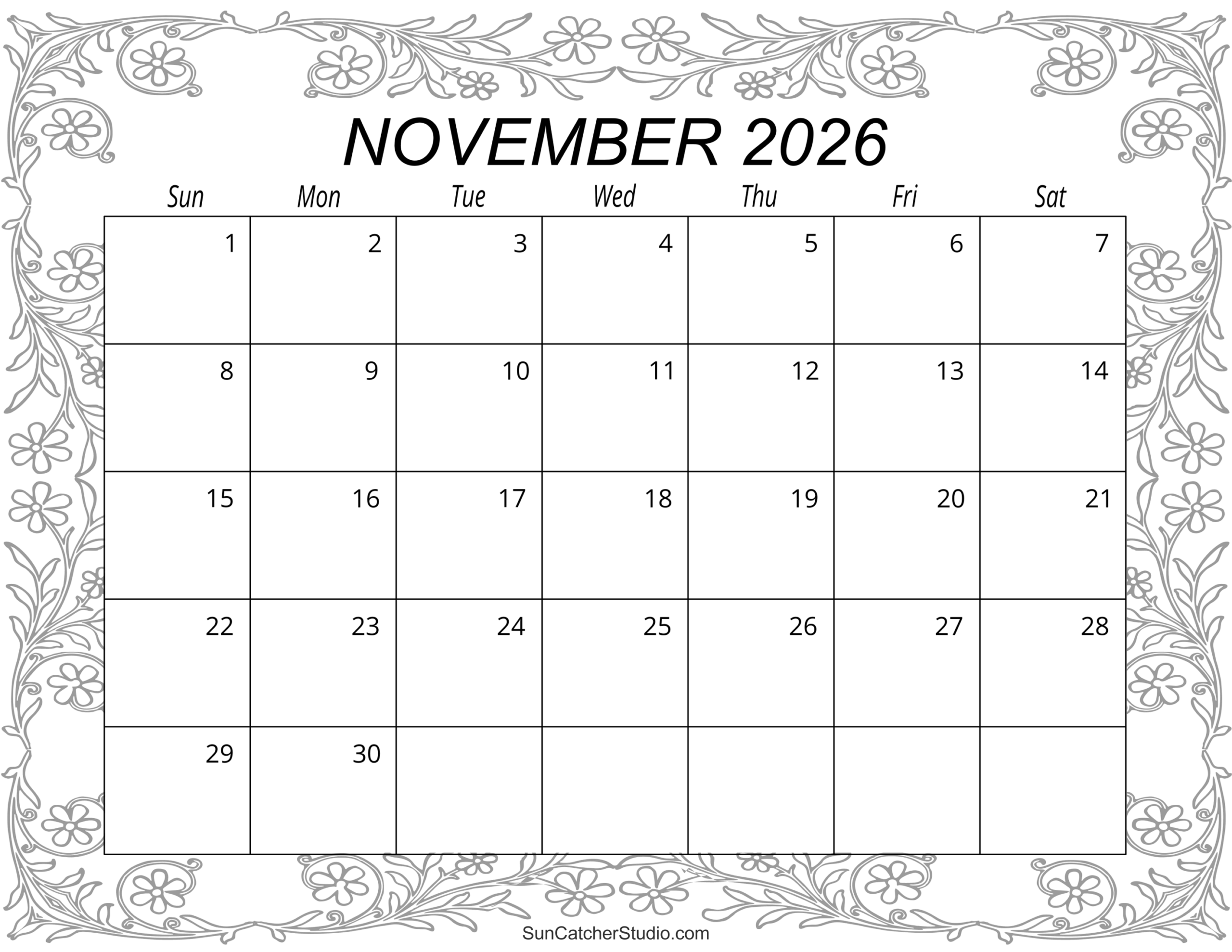 Free Printable Kids November Calendar 2026