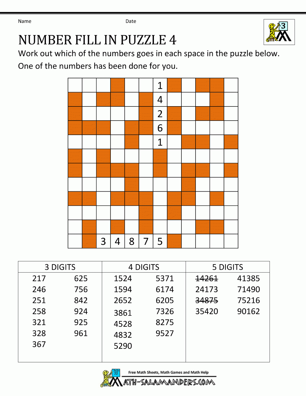 Fill In Number Crossword Puzzles Printable