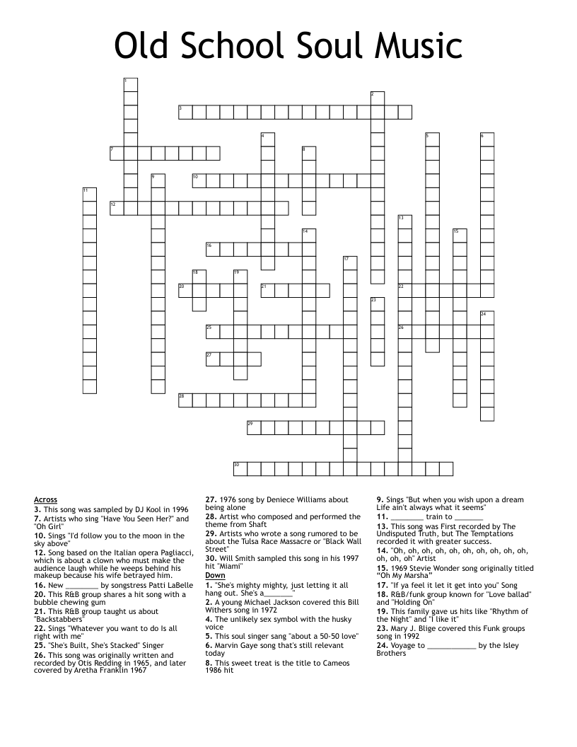 Music Themed Crossword Puzzles Printable