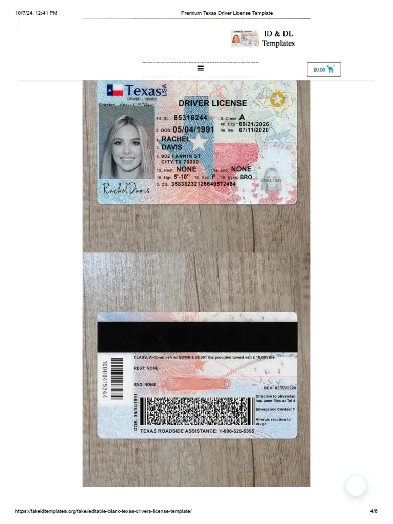 Premium Texas Driver License Template PDF