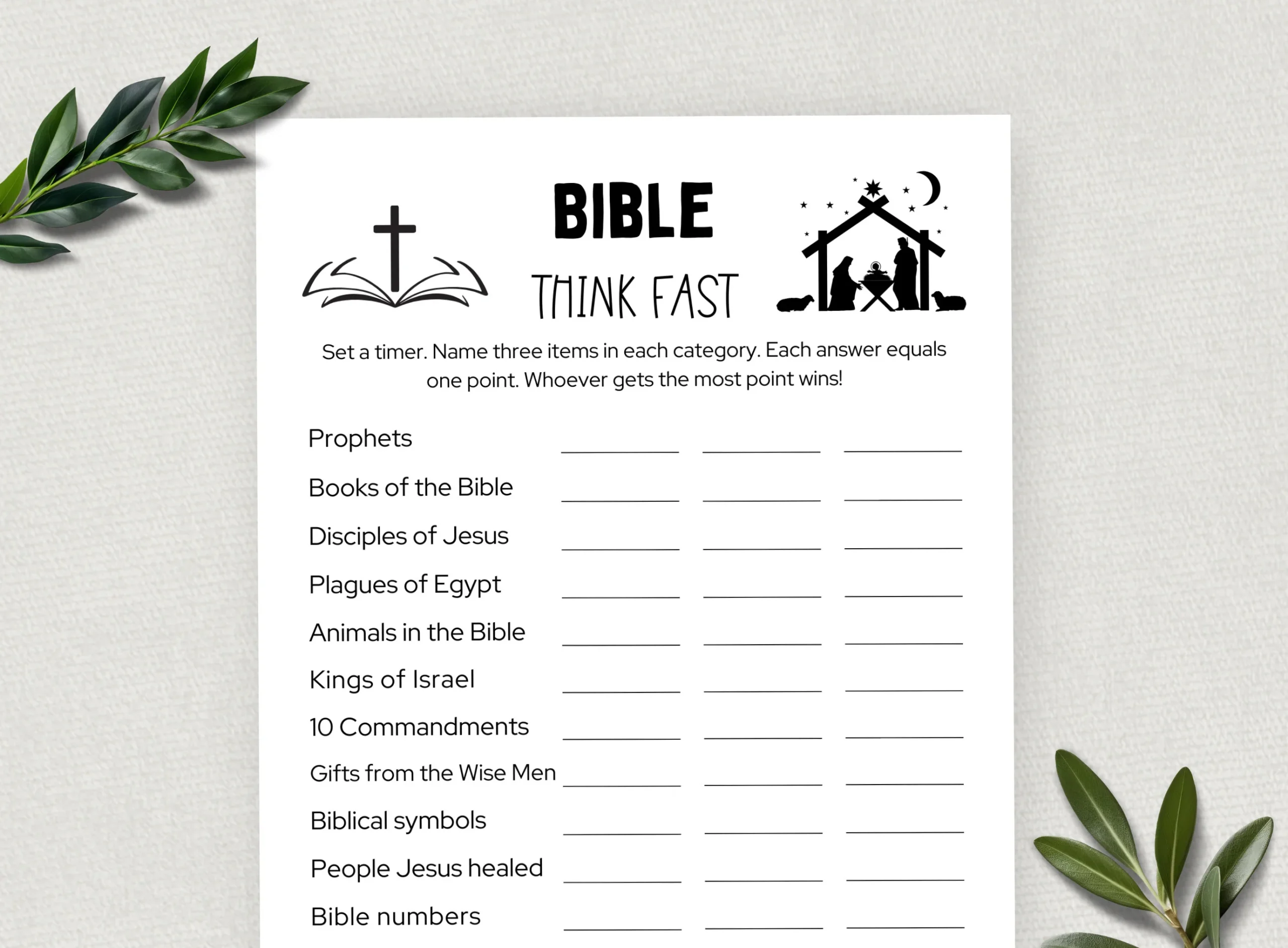 Printable Bible Think Quick Bible Games Fun Christian Youth Group Game Think Quick Game Sunday School Church Study Activity