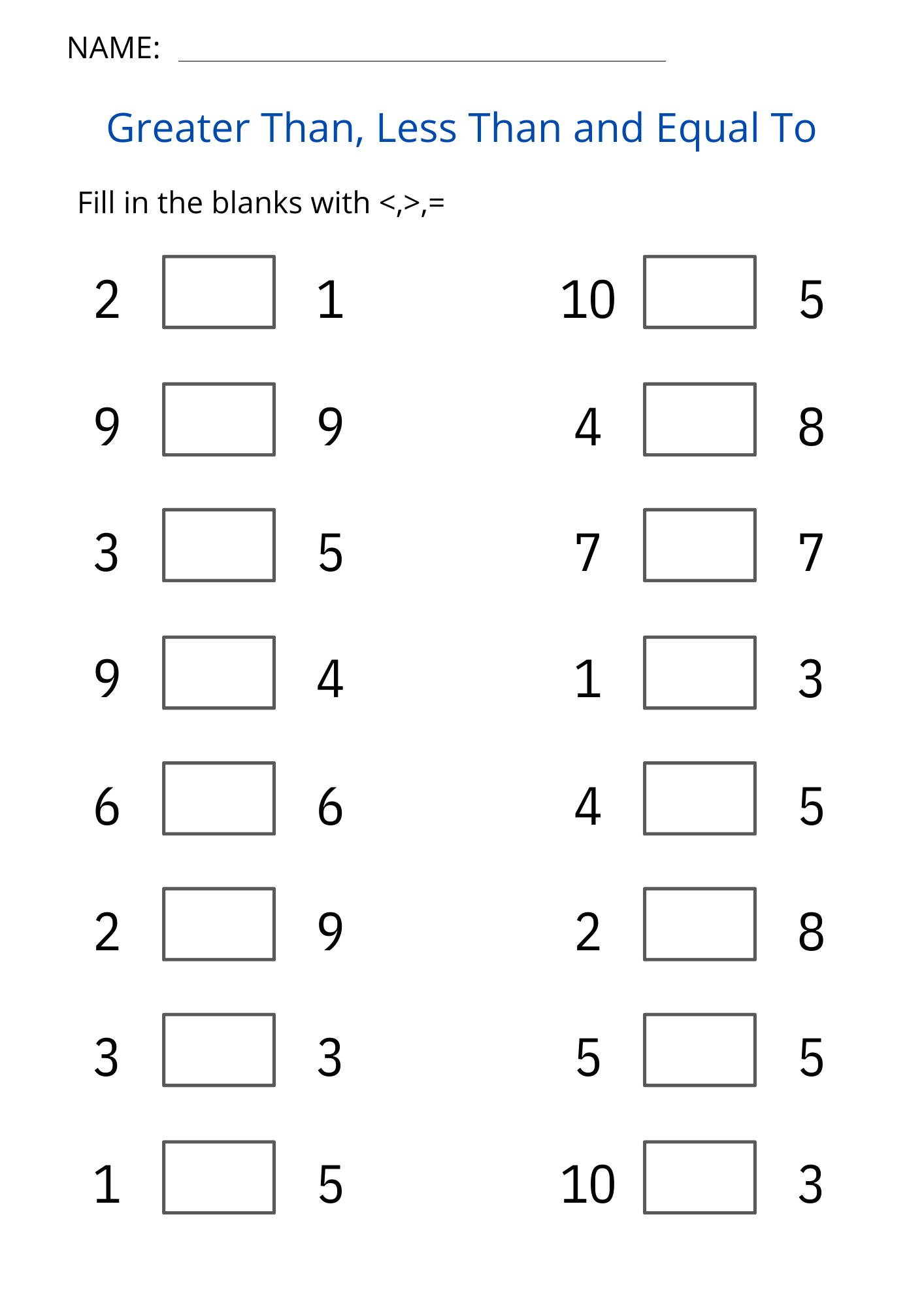 Free Printable Greater Than Less Than Worksheets