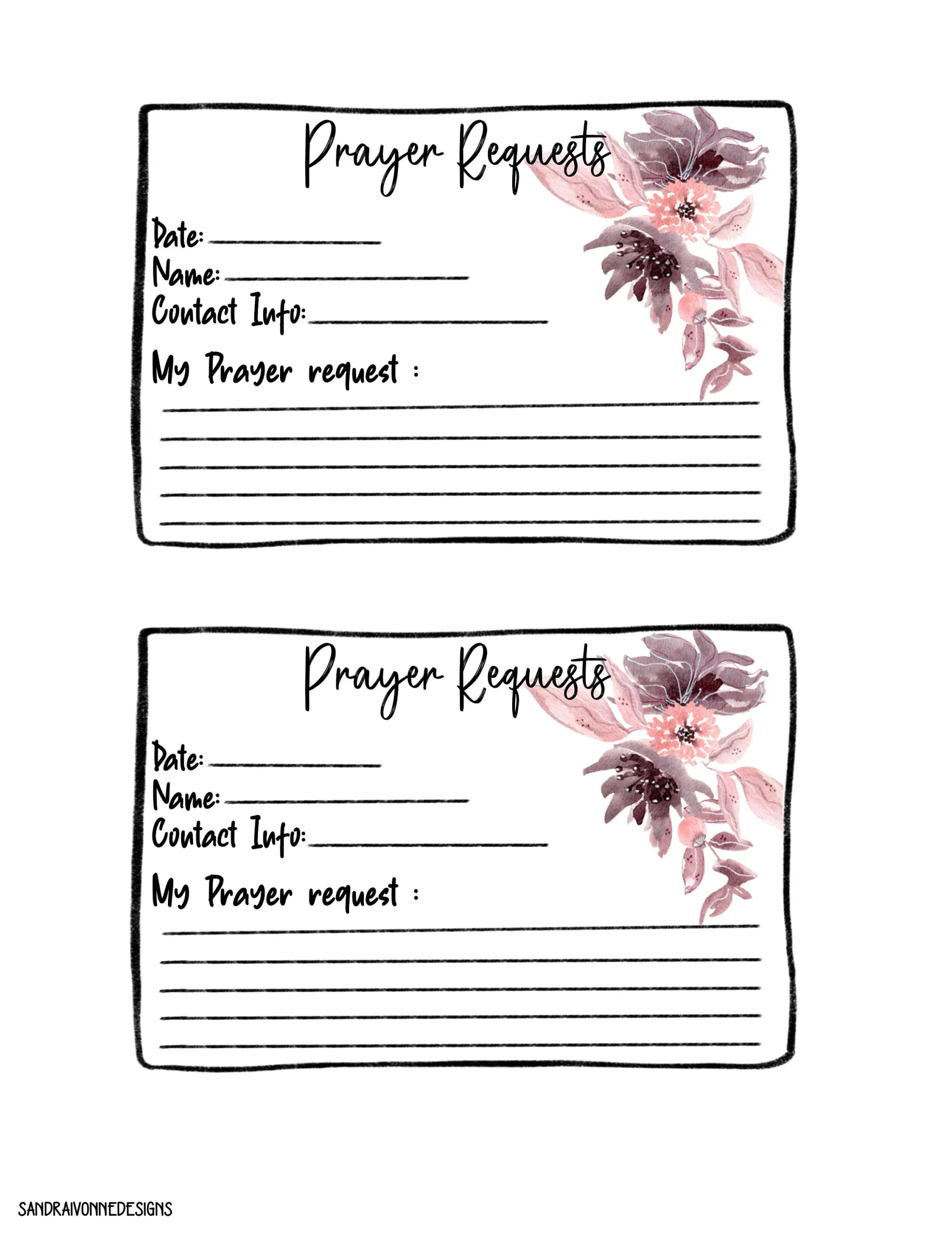 Printable Prayer Request Cards Bible Study Small Group Supplies 