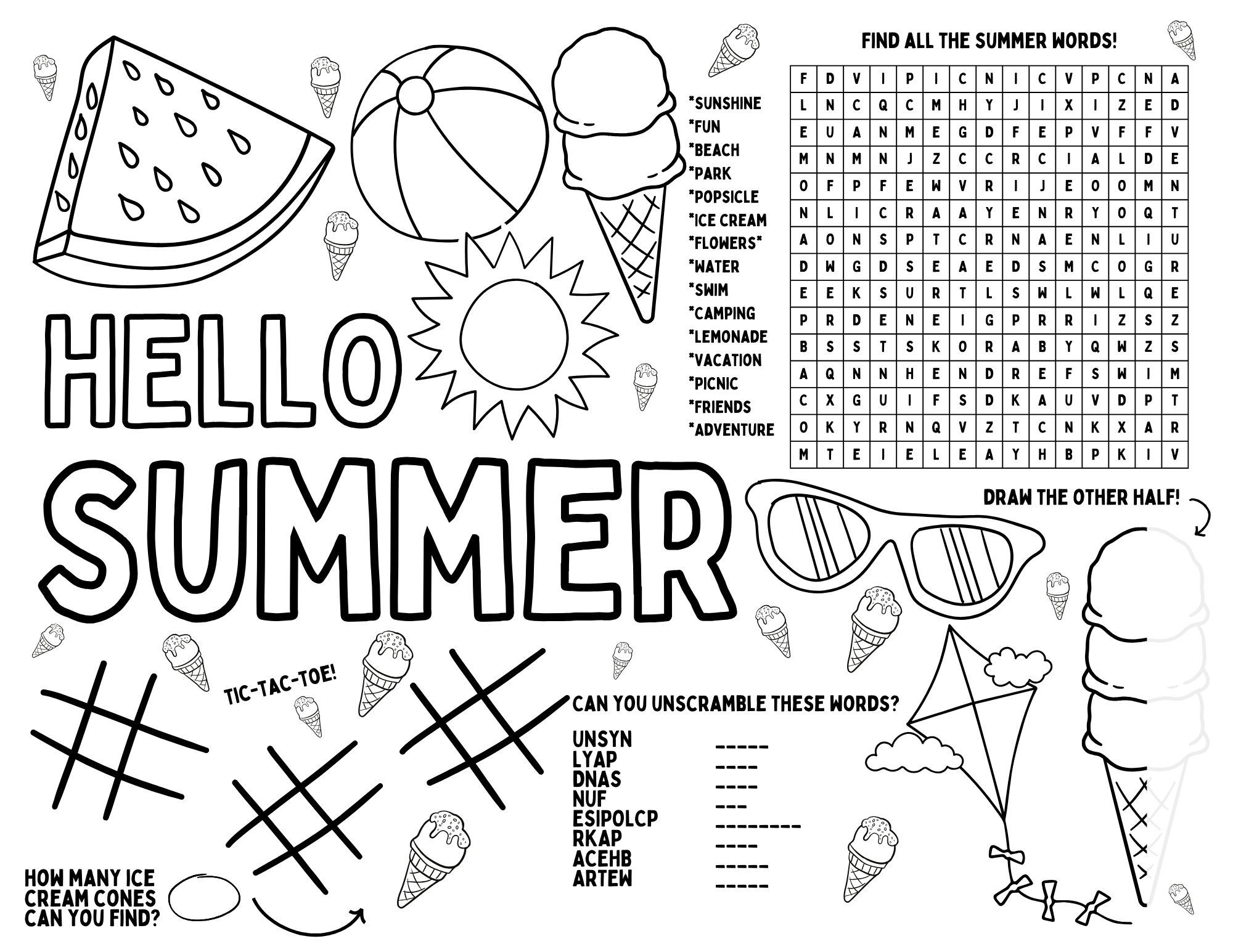 Printable Summer Activity Placemats FaveCrafts