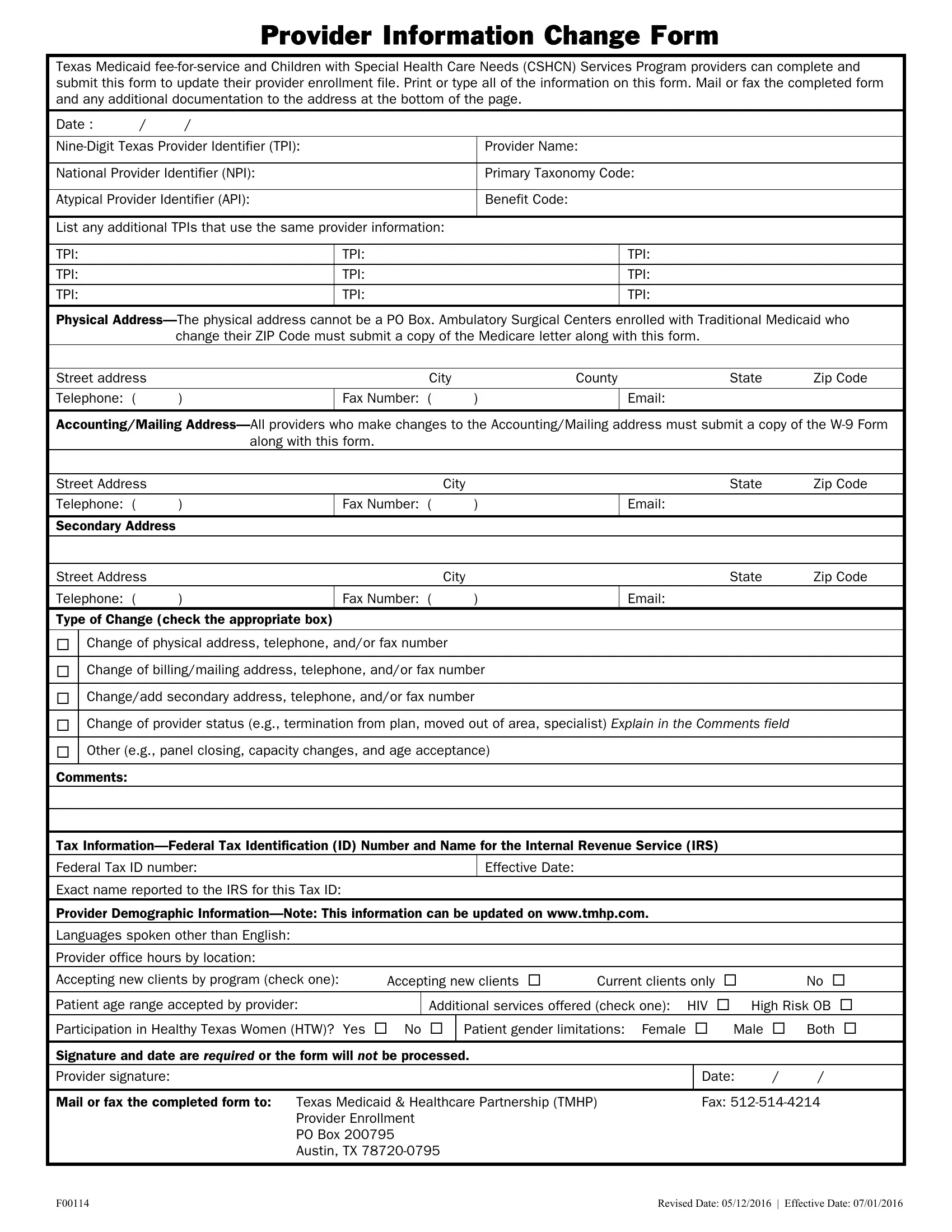 Provider Information Change PDF Form FormsPal