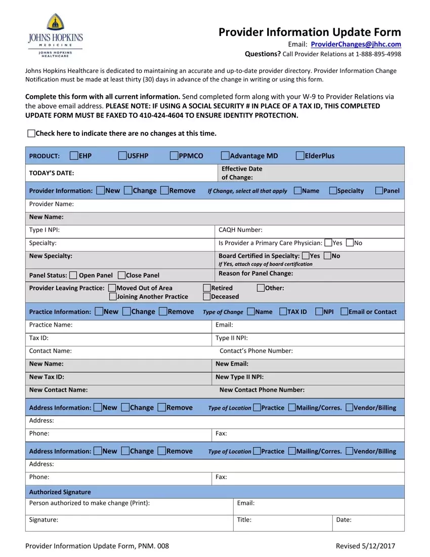 Provider Information Update PDF Form FormsPal