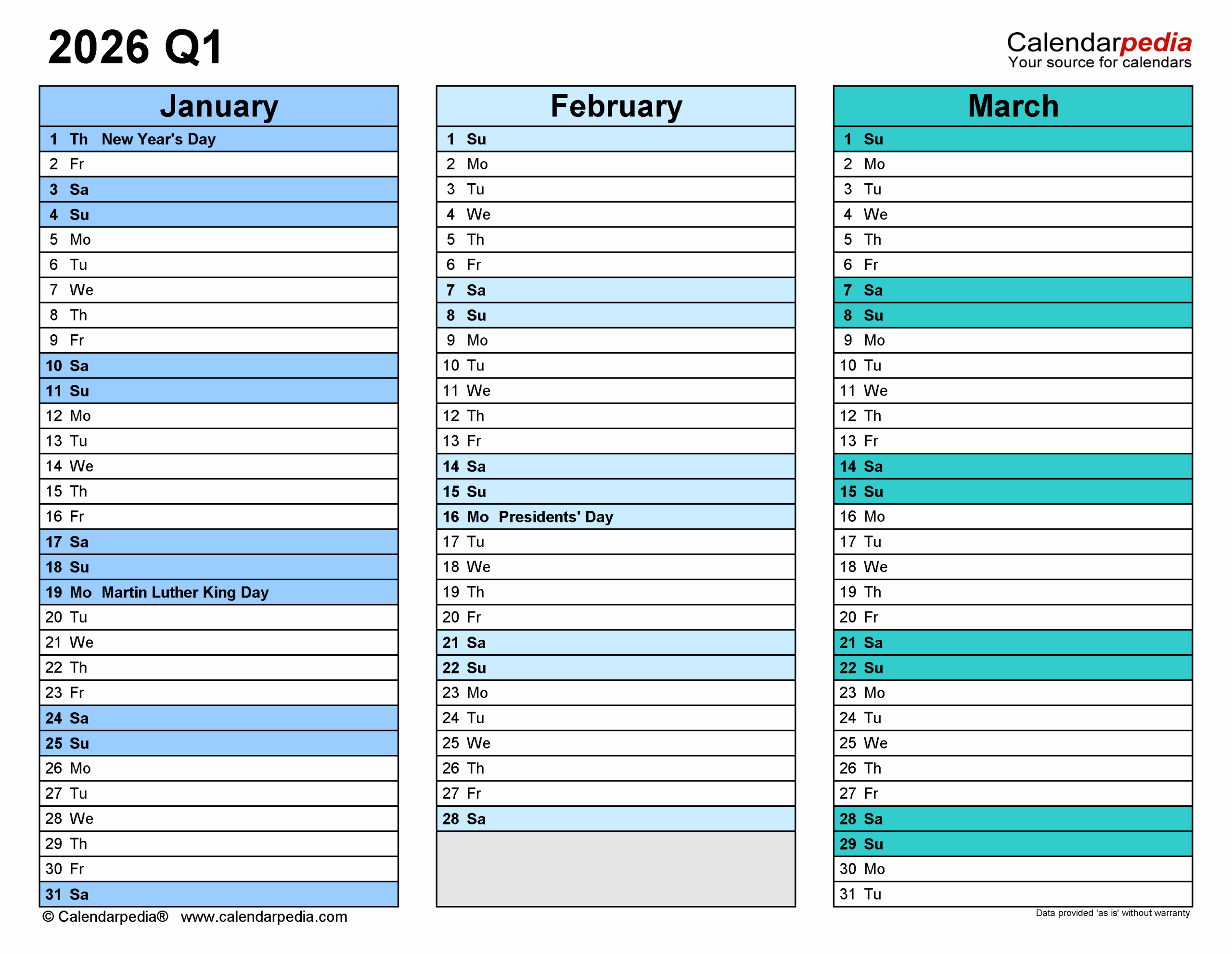 2026 Quarterly Calendar Printable Pdf
