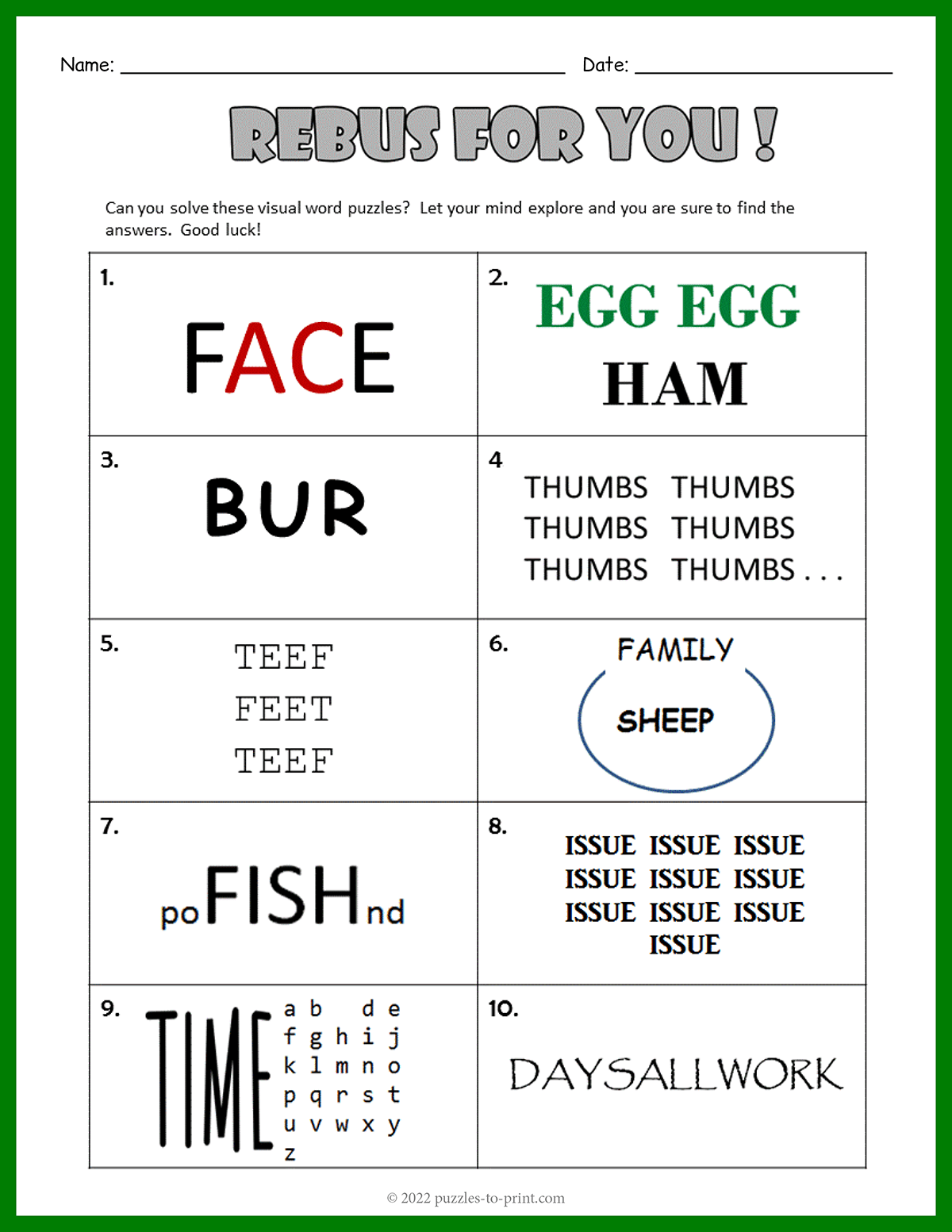 Rebus Worksheet 1