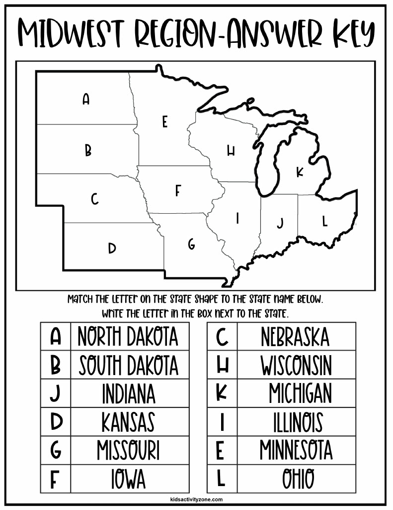 Free Printable Midwest States And Capitals Worksheet