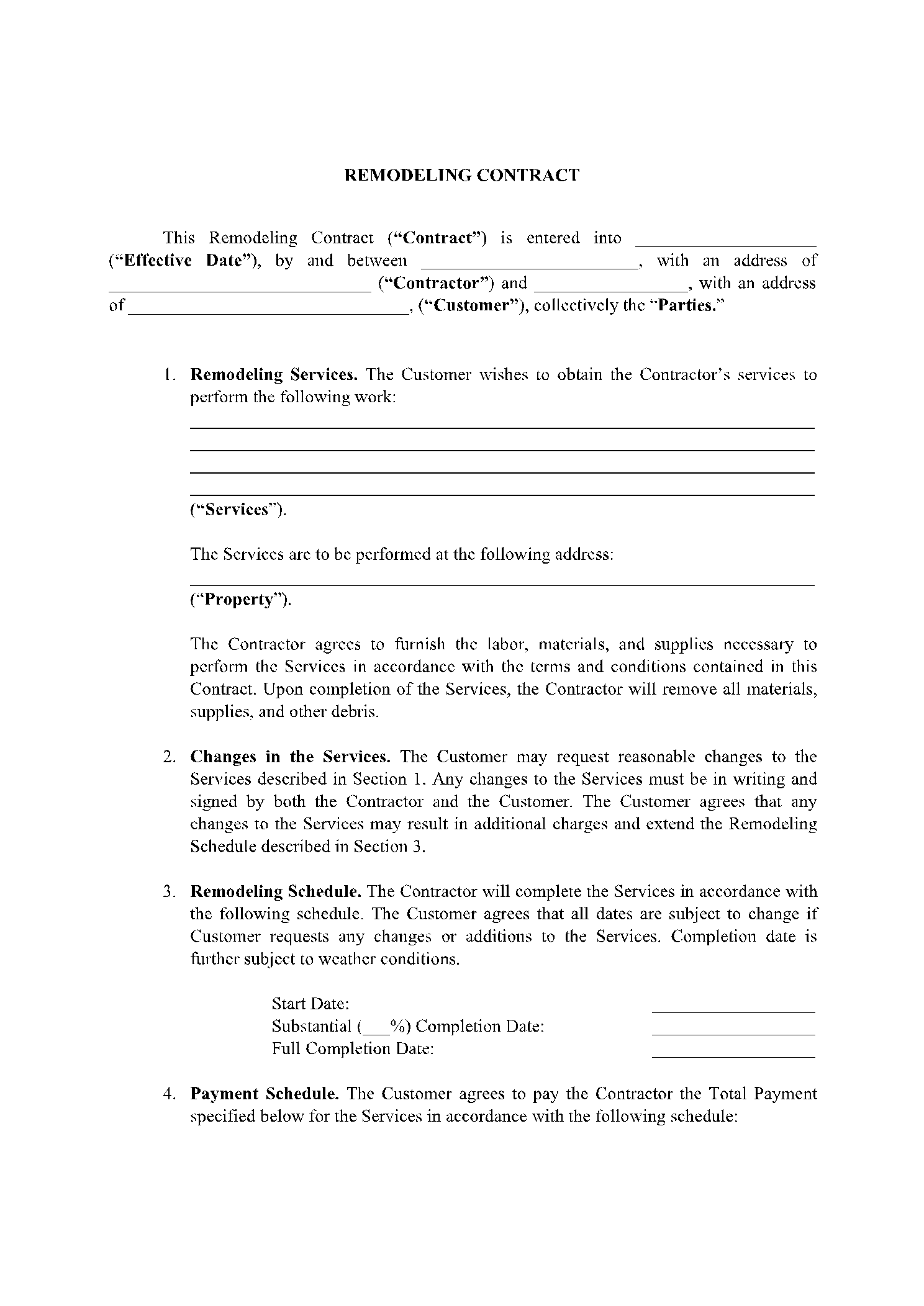 Remodeling Contract In 2021 Free Download CocoSign