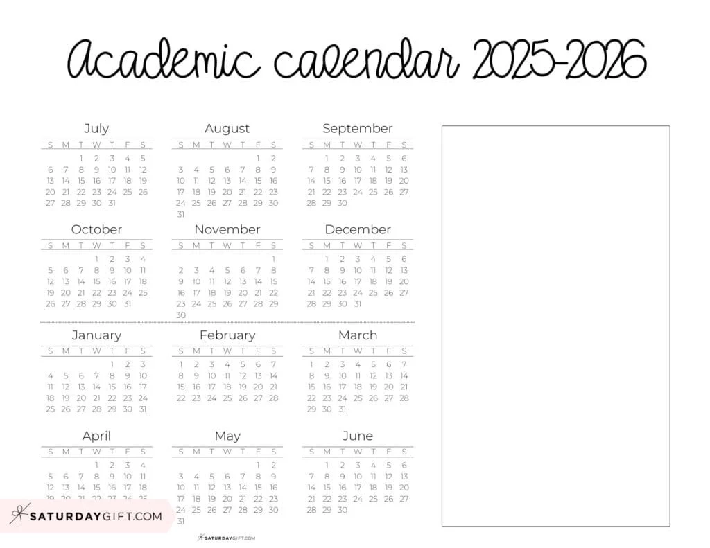 Blank School Calendar 2026 2025