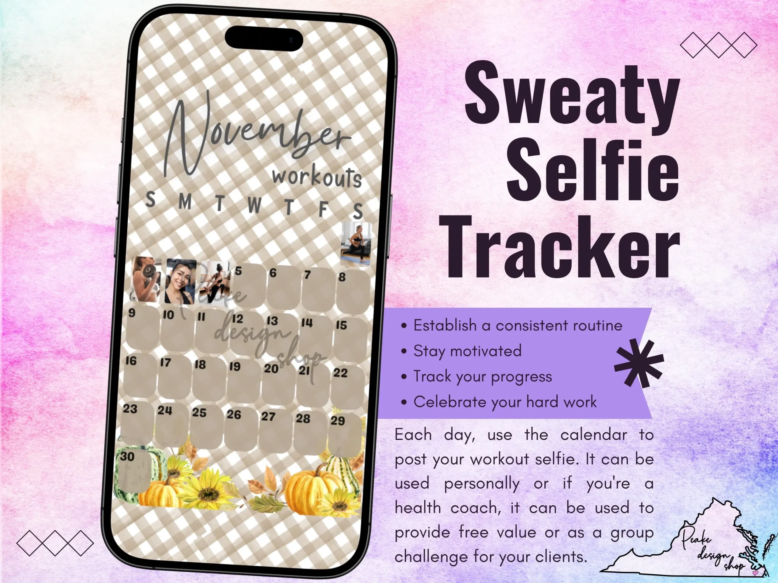 Selfie Workout Calendar Etsy