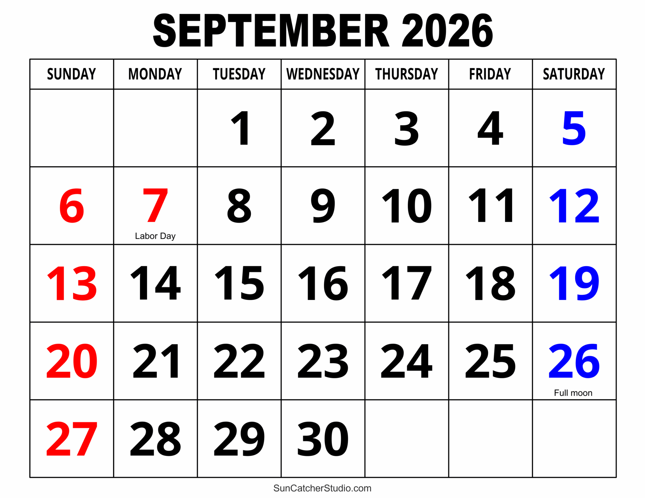 September 2026 Calendar Template